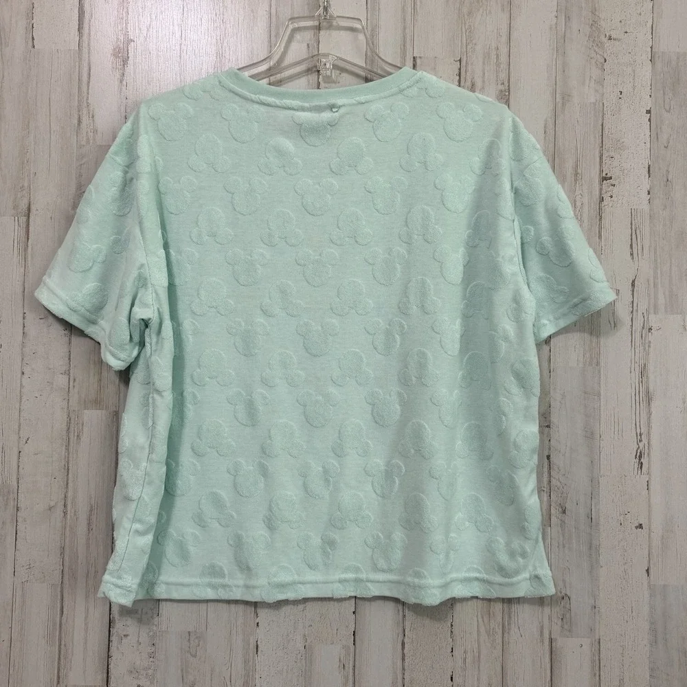 Disney Mickey Mouse Womens Tee Shirt L Embossed Mint Green Short Sleeve NEW